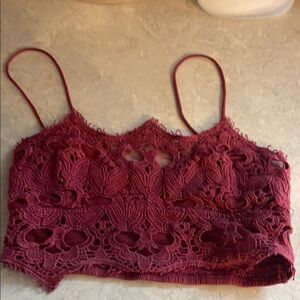We The Free Burgundy Lace Tank Top